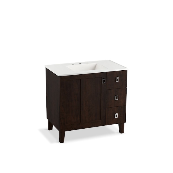 Kohler Poplin 36 Bathroom Vanity Cabinet W/ Legs, 1 Door & 3 Drawers On Right 99533-LGR-1WB - main